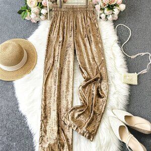 Gold Metallic Elastic Waist Party Pants